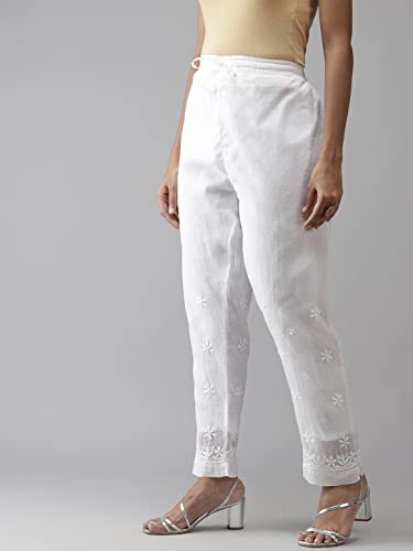 Ada Indian Hand Embroidered Chikankari White Kota Palazzo Pant Culottes for Women & Girls A7111354
