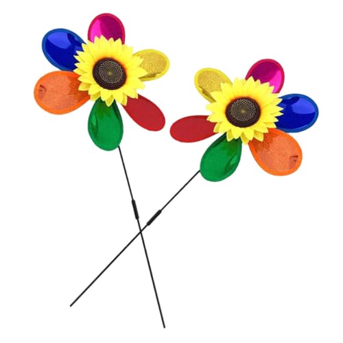 Toddmomy 2Pcs Sunflower Windmill Ornament for Garden Outdoor Landscape Decor Large Rotating Pinwheels Durable Fun Garden Decorations for Lawns and Yards