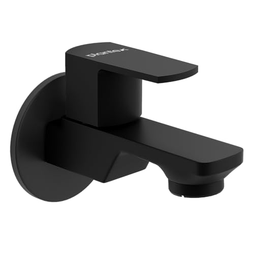 Image of Plantex Single Lever Water Tap for Bathroom with Water-Saving Aerator /Wall Mount Bib Cock with Wall Flange and Teflon Tape /Brass Spindle Bib Tap for Home (Saga-Black)