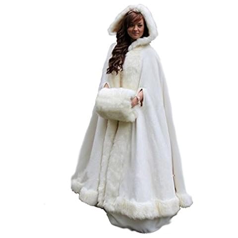 Kelaixiang Long Women's Faux Fur Cloak Cape with Hand Muff For Winter Wedding Cover