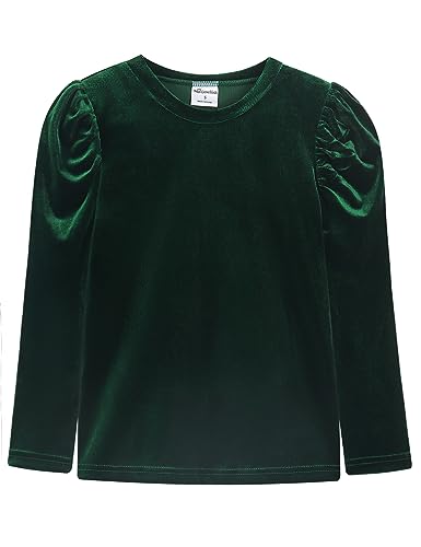 Image of Noomelfish Girls Velvet Puff Long Sleeve Shirt Casual Solid Pleated Blouse Tops (5-12 Years)