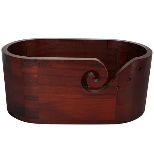 Image of Large Oval-Shaped Wooden Yarn Bowl, 11.2x6.1x4.7inch Wood Bowl for Crocheting, Crochet, Knitting, and Sewing, Yarn Holder with Multiple Holes, High Capacity Storage, Christmas Gifts for Crocheters