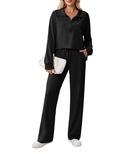 Image of PINSPARK 2 Piece Sets for Women 1 /2 Zip Sweatsuit Loose Fit Sweatshirt Straight Leg Pants 2026 Matching Outfit Fall Tracksuit