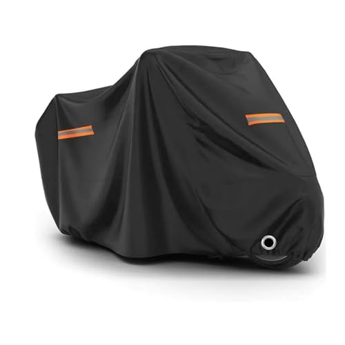 Motorcycle Cover, 210D Oxford Cloth, with Reflective Stripes, Waterproof Outdoor Protection, All-Weather Universal car Cover, with Lock Holes and Storage Bag. (All Black, 116