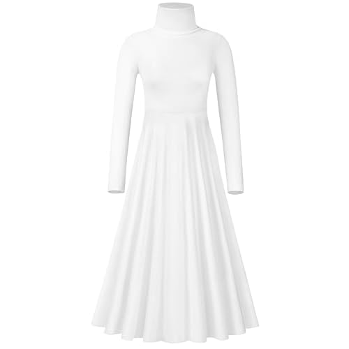 MOLLDAN Long Sleeve Praise Dance Dress for Women Liturgical Church Worship Fit Full Length,Breathable Lined White Small