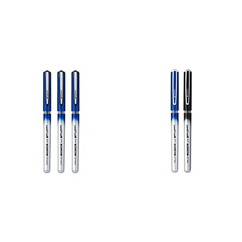 Image of uni-ball Refillable Liquid Ink 0.5 mm Micro Roller Pen, Blue Ink, Pack of 3 & uni-ball Refillable Liquid Ink Micro Roller Pen Combo Set