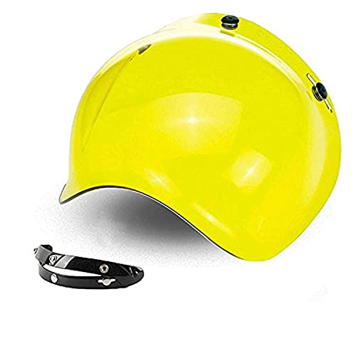 Visière Bubble jaune rabattable 3 boutons. Visière universelle pour casque jet, compatible avec casques Biltwell Bell DMD Bandit AFX Nolan AGV Cover
