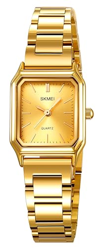 Montre carrée vintage pour femme dorée et étanche à quartz