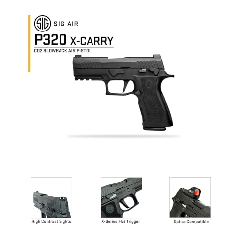 SIG SAUER P320 X-CARRY CO2 Blowback Semi-Auto 4.5mm Caliber Steel BB Optics Compatible Durable Black Air Pistol with High Contrast Sights - Airgun for Training, Target Practice & Recreational Shooting