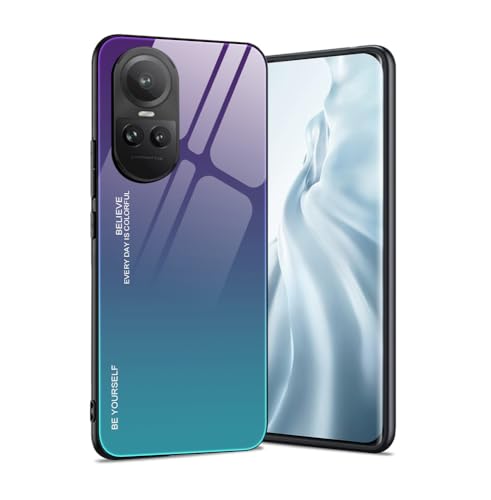Custodia HAOYE Per OPPO Reno 10 E Reno 10 Pro 5G – Cover In Vetro Temperato Colori Sfumati + Bordo TPU Morbido - 2