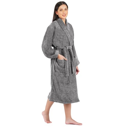 Rangoli Canningvale Cotton Microfibre Premium Bathrobes | Ultra Soft, 550 Gsm Lightweight Bathing Robes | Highly Absorbent & Quick Drying Luxurious Bath Gown | Knee Length Bath Robe - Grey