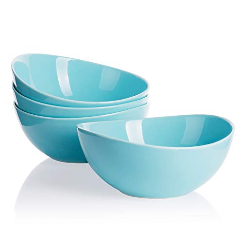 Sweese 103.402 Porcelain Bowls - 28 Ounce for Cereal, Salad and Desserts - Set of 4, Turquoise