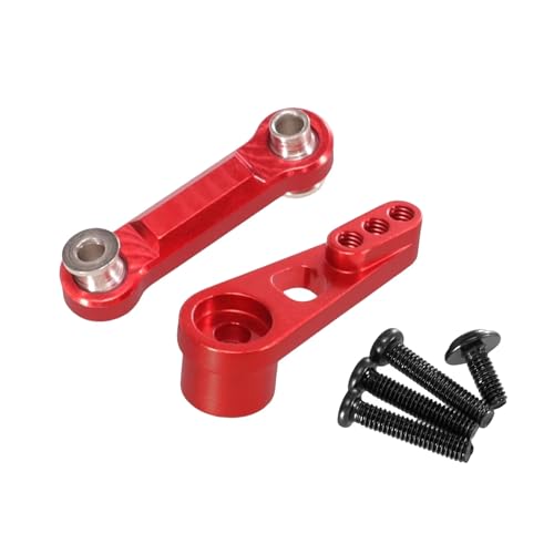 RC Car Accessories for WLtoys K929 A959 A979 K929 A959-B 1/18 Metal 25T Steering Servo Horn Arm + Metal Servo Rudder Rod RC Car Upgrade Parts Replacement(Red)