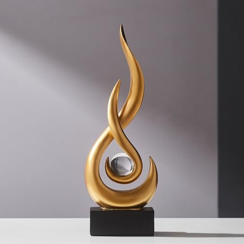 AWNR Modern Gold Sculpture Decor: Flame Statue with Glass Ball Resin Abstract Art Figurines Unique Centerpiece for Home Living Room TV Stand Coffee Table Office Decor - Image 3