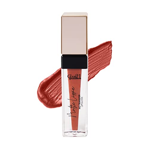 Image of Glam21 Matte Lippie No Transfer Lip Gloss | Lightweight and comfortable| Creamy Matte Formula - 4 gm | Wild Smoke-13