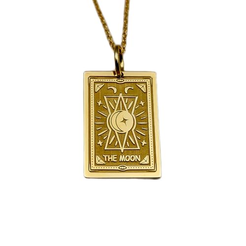 Collier Tarot de la Lune argent sterling plaqué or gravure médaille haut de gamme