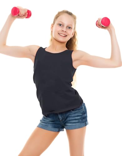 FEQO 5 Pieces Girls Dance Tank Tops Racerback Sleeveless Crop Tops Cotton Tank Tops for Ballet Dancewear Gym4