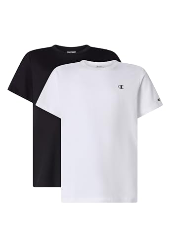 Champion T-Shirt (Pack de 2) Enfants et Adolescents, Blanc/Noir, 11-12 Ans