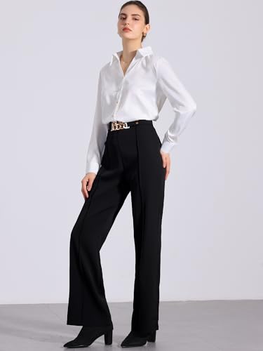 Allegra K Women's Straight Leg Pleated High Waisted Office Business Slacks Casual Pants2