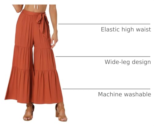 Image of Allegra K Women's 2026 Summer Wide Leg Palazzo Pants High Waisted Flowy Trendy Casual Lounge Boho Beach Ruffles Trousers