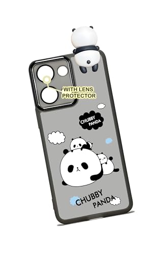 Image of Charvi Cute Panda Case for Vivo Y11 5G 2026, Cartoon Design with 3D Panda Topper, Translucent Grey | Protective Cover with Camera Lens
