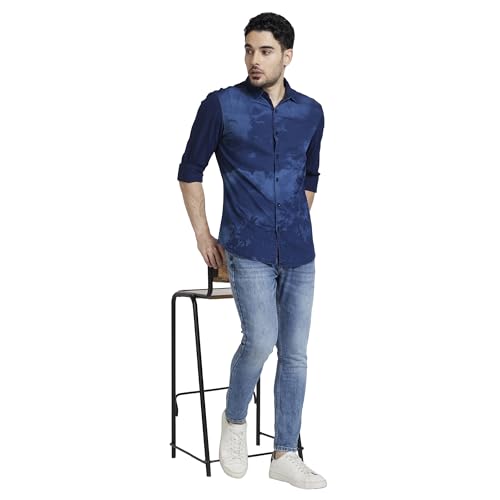Image of Spykar Men's Regular Fit Raised Collar Full Sleeve Printed Casual Shirts