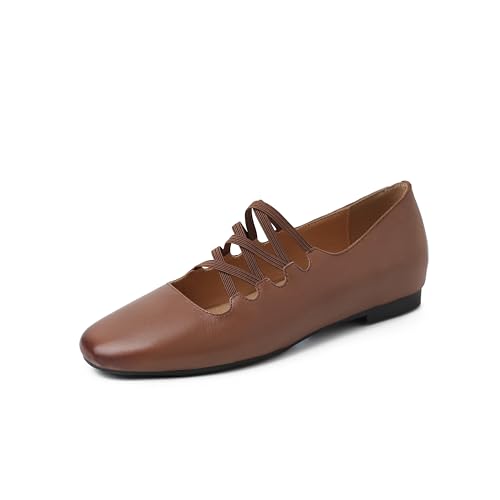 Mary Jane Shoes Women Closed Toe Comfortable Criss Cross Elastic Straps Flats Daily Office Work Walking Shoes