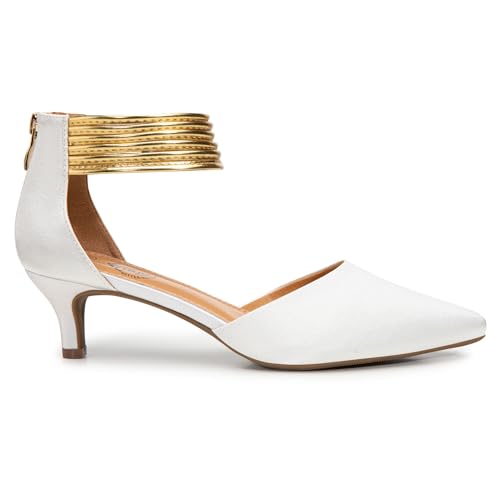 Image of Trary Kitten Heels for Women Closed Pointed Toe Low Stiletto Heels Pumps Shoes Women Comfortable Ankle Strap Pumps 2 inch Heel Party Dressy Shoes