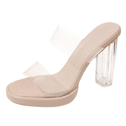Women's Mule Sandals Two Strap Open Toe Heels Sandals Comfortable High Heels Dress Shoes