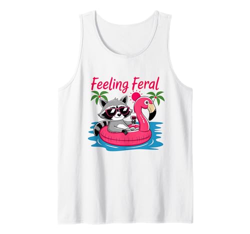 Feeling Feral – Feral Girl Summer Raccoon Flamingo Humour Débardeur