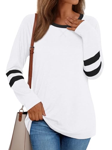 Image of AUTOMET Womens Color Block Long Sleeve Shirts Oversized Crewneck Casual Top
