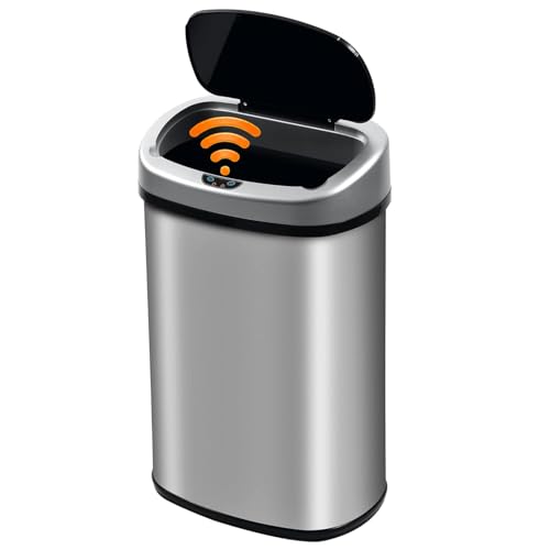 Bigacc Trash Can, 13 Gallon Touch-Free Motion Sensor Stainless-Steel Garbage