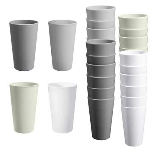 24 Pcs Unbreakable Plastic Cups Set, 20 oz Reusable Plastic Cups, Stackable Water Tumblers, Drinking Cup for Kitchen, Outdoor, BPA-free, Dishwasher Refrigerator and Microwave Safe (20 oz, 4 Colors)