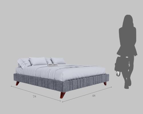 Image of Craft Modern Upholstered Double Size Bed for Bedroom | Wooden Double Bed | Platform Cot Bed with Upholstery Premium Fabric | 6.5 x 4 Ft | Sheesham Wood, Rosewood, Grey