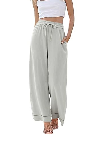 Image of KICZOY Women Flowy Pants Drawstring Waist Wide Leg Palazzo Beach Pants Loose Fit with Pockets