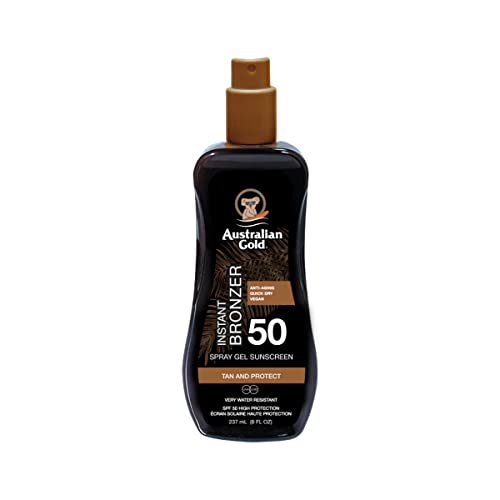Australian Gold, Spray Gel Con Bronceador Instantáneo, SPF50, El Paquete puede variar - 237 ml