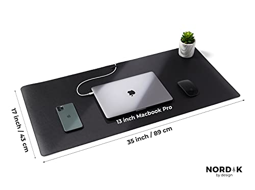 Image of Nordik Leather Desk Mat - Pebble Black - Large Leather Desk Pad 35x17 in
