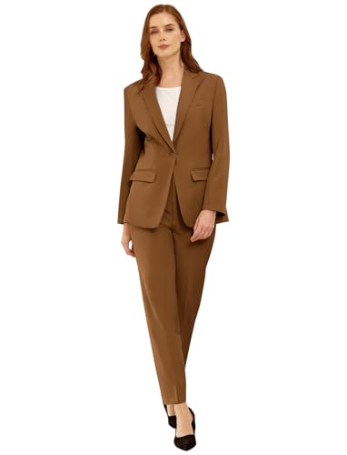 Terno feminino 2 peças slim fit blazer profissional com calça elegante terno casual conjunto de escritório para trabalho, Marrom, 36