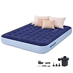 AirzzZ Inflatable Flocked Air Bed with AC Pump - Double Airbed Quick Inflatable Mattress, Quick Inflation & Deflation Blow Up Mattress, Lightweight Comfortable Camping Mattress Guest Bed (Double+Pump)