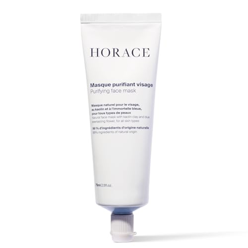 HORACE Maschera viso purificante da uomo, 75 ml, pulizia profonda del viso con caolino e fiore blu eterno, cura della pelle per tutti i tipi di pelle