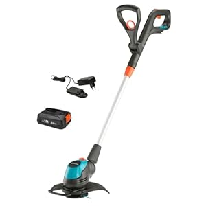 Gardena Akku-Trimmer EasyCut 23/18V P4A Ready-to-Use Set: Rasentrimmer mit 230 mm Schnittkreis, Verstellbarer Griff, Pflanzenschutzbügel und Stielneigungsverstellung, inkl. 18 V P4A Akku (14700-20)