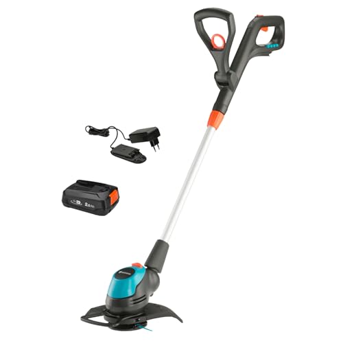 Gardena Akku-Trimmer EasyCut 23/18V P4A Ready-to-Use Set: Rasentrimmer mit 230 mm Schnittkreis, Verstellbarer Griff, Pflanzenschutzbügel und Stielneigungsverstellung, inkl. 18 V P4A Akku (14700-20)