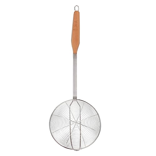 KICHOUSE 1Pc Stainless Steel Kitchen Skimmer Spoon with Long Handle Fine Mesh Strainer for Cooking and Frying Resistant Easy to Clean Kitchen Tool for Home Chefs