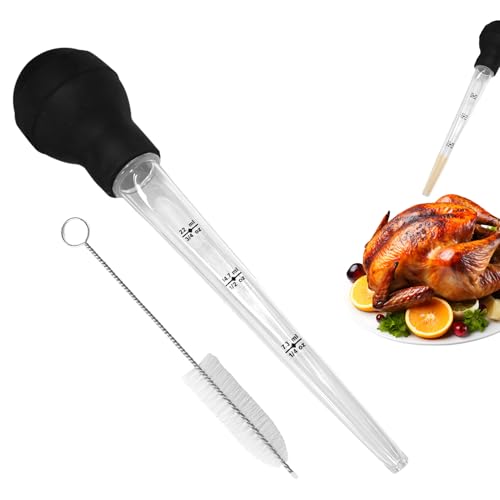 DONOONIS Poire A Jus Cuisine, Pipette Cuisine avec Brosse de Nettoyage, Grande Poire à Jus de Cuisson Seringue a Sauce avec Balance pour Barbecue, Cuisson, Turkey Compte-Gouttes D'Huile, Cuisine