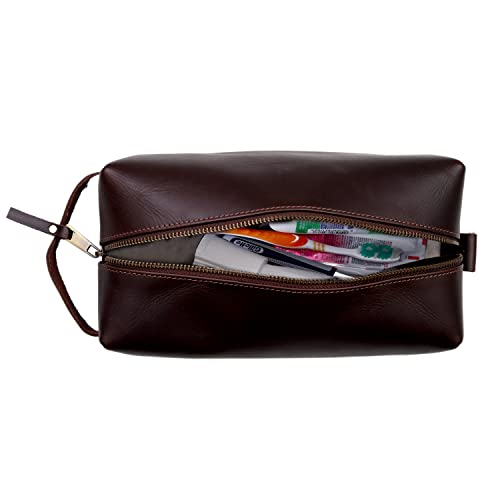cuero Leather Buffalo DoppKit Toiletry Travel Unisex Toiletry Cosmetic Pouch Shaving Kit Men Women (BROWN)4