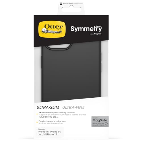 OtterBox Symmetry MagSafe Hülle für iPhone 17e, 16e, 15, 14, 13, stoßfest, sturzsicher, schützende Hülle, 3X getestet nach Militärstandard, Schwarz 5