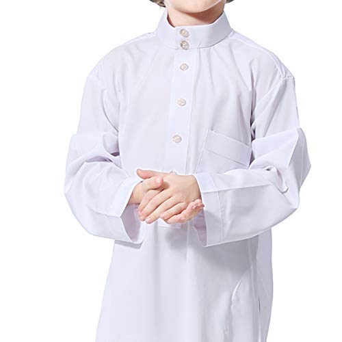 crazynekos Kids Thobe for Muslim Boys Arab Tobes Long Sleeve Kaftan Embroidered Robe with Pockets Islamic Arabic2