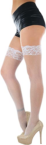 Image of ToBeInStyle Women's Wide Floral Lace Fishnet Thigh Hi Stockings