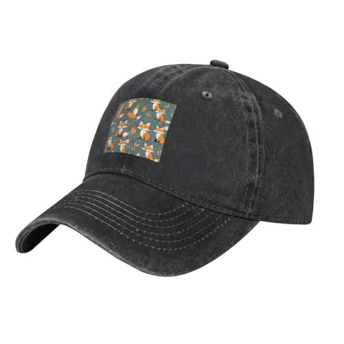 WHJSSF Gorra de béisbol negra con patrón de zorro amarillo, gorra de algodón ajustable para hombres y mujeres, transpirable y elegante, Negro, Talla única