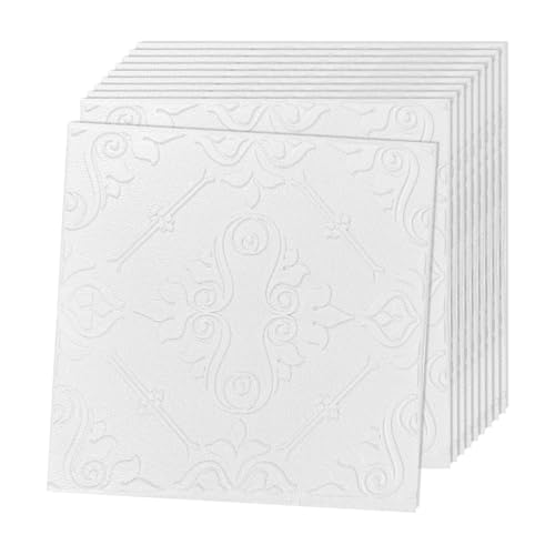 JOLOV 3D Wall Panels, Pack of 12 Tiles Wall Panels, Waterproof, Heat Resistant, 19.7 x 19.7inch PVC Wall Panel, Matt White Diamond Design 32 Sq Ft,for Living Room,Hotel Lobby,Game Room (X1)